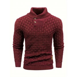 Men's Casual Waffle Knit Lapel Button Sweater