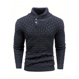 Men's Casual Waffle Knit Lapel Button Sweater