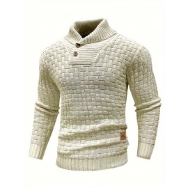 Men's Casual Waffle Knit Lapel Button Sweater