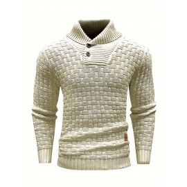 Men's Casual Waffle Knit Lapel Button Sweater