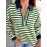 Striped Print Contrast Collar Zip V Neck Long Sleeve Top