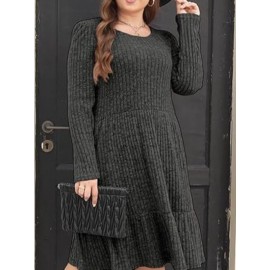 Solid Color Round Neck Dress Sweater