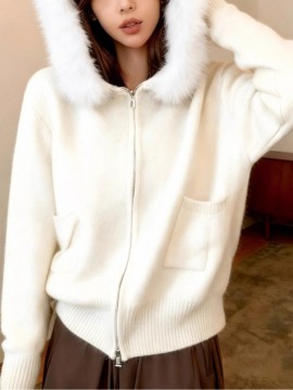 Women'S Korean Winter Jacket with Fur Collar - Loose Fit Hooded Coat, /All-Season Outerwear for Casual & Formal Events, Easy-Care Cardigan Sweater (Women'S Clothing)