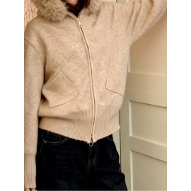 Women'S Korean Winter Jacket with Fur Collar - Loose Fit Hooded Coat, /All-Season Outerwear for Casual & Formal Events, Easy-Care Cardigan Sweater (Women'S Clothing)