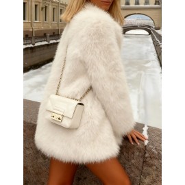 Women's Winter Warm Shaggy Faux Fur Jacket - Oversized Lapel Coat with Lapel Collar & Button Front, Soft Fuzzy Outerwear Suitable for Fall/Winter, Machine Washable Cozy Jacket