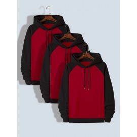 TD25 Raglan Sleeve Color Block Casual Plus Size Men's Hoodie, PLUS SIZE