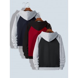 TD25 Raglan Sleeve Color Block Casual Plus Size Men's Hoodie, PLUS SIZE