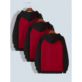 TD25 Raglan Sleeve Color Block Casual Plus Size Men's Hoodie, PLUS SIZE