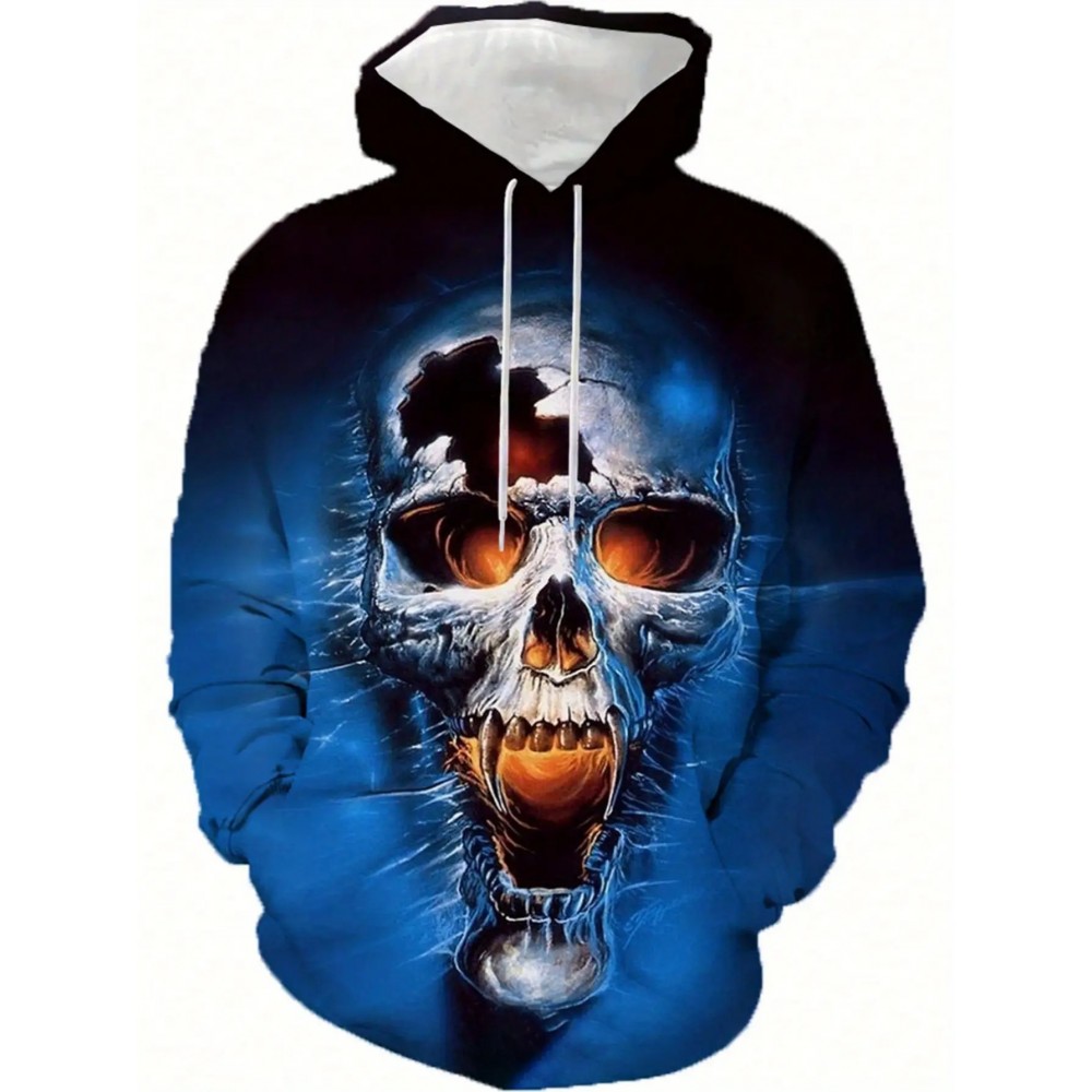 3D Men's Long Sleeve Casual Hoodie, Skull Print Hoodie, Drawstring, Kangaroo Pocket, Fashion Sweatshirt, Fashion Pattern Hoodie, Sports Fashion, Daily Spring Autumn Winter Top, PLUS SIZE