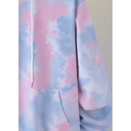 Men's Gradient Color Hoodie with Abstract Tie-Dye Print - Soft Casual Pullover, Kangaroo Pocket & Adjustable Drawstring Hood, Machine Washable Regular Fit Long Sleeve Sweatshirt, Essential Hoodie, Sporty Pullover, Comfortable Wear, PLUS SIZE