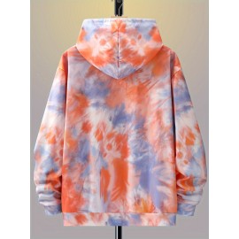 Men's Gradient Color Hoodie with Abstract Tie-Dye Print - Soft Casual Pullover, Kangaroo Pocket & Adjustable Drawstring Hood, Machine Washable Regular Fit Long Sleeve Sweatshirt, Essential Hoodie, Sporty Pullover, Comfortable Wear, PLUS SIZE