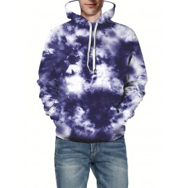 Unisex Novelty Hip-Hop Hoodie for Men, Featuring a 3D Purple Tie-Dye Graphic, a Pullover Design with a Large Pocket, Perfect for Comfortable Wear, Plus Size