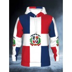 Men's Heavyweight Dominican Republic Flag Hoodie with 3D Emblem & National Logo - Red/White/Blue Pride Sweatshirt, Plus Size Pullover for Dominican Pride Events, Casual Wear &, Machine Washable Long Sleeve (Dominican Flag Colors), PLUS SIZE
