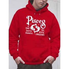 Plus Size Pisces Pattern Hoodie | Comfortable Fuzzy Sweatshirt with Zodiac Design, Printed with 