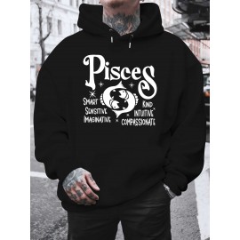 Plus Size Pisces Pattern Hoodie | Comfortable Fuzzy Sweatshirt with Zodiac Design, Printed with 