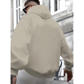 Men's Plus Size Oversized Hooded Sweatshirt - Khaki with Letter 'H' Print, Casual Pullover Hoodie, Machine Washable Comfortable Sweater for Big & Tall Men, PLUS SIZE