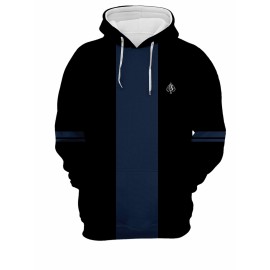 Men's Long Sleeved 3D Minimalist Pattern Printed Casual Drawstring Hooded Sweatshirt in Autumn and Winter Seasons, Large Size, PLUS SIZE