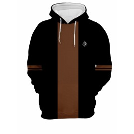 Men's Long Sleeved 3D Minimalist Pattern Printed Casual Drawstring Hooded Sweatshirt in Autumn and Winter Seasons, Large Size, PLUS SIZE