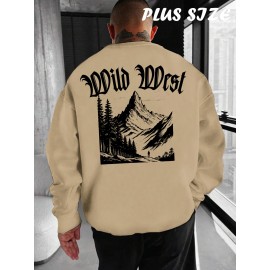 Men'S Plus Size Sweatshirt | Western Forest Print, Casual Street Style, Long Sleeve, Crew Neck, Regular Fit for Autumn-Winter