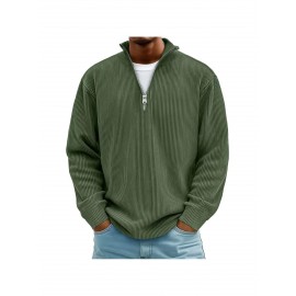 Men's Corduroy Quarter-Zip Sweater - Thermal Stand Collar -Neck Pullover, Corduroy Sweaters for Fall Winter Spring Summer, Casual Long Sleeve Machine-Washable Sweaters in Neutral Colors (/Tan/) - Regular Fit Top, PLUS SIZE