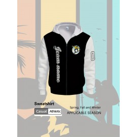 Men's Plus-Size Custom Full-Zip Sweatshirt - Personalized Logo & Text Printing, Size Hoodie for Branding/Gym/Outdoor Wear, Machine Washable Casual Sportswear (Regular Fit) - Orders Welcome Suitable for Gym,, Daily Wear, PLUS SIZE