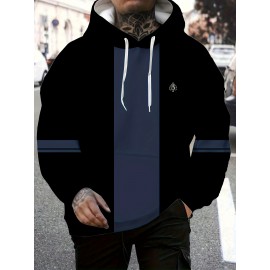 Men's Fleece-Lined Hooded Full-Zip Jacket - Winter Warmth Loose-Fit Windproof Sweatshirt, Machine Washable Gym Running Outdoor Sports Coat with Fleece, Black/Brown Casual Sportswear (No Bulk), PLUS SIZE