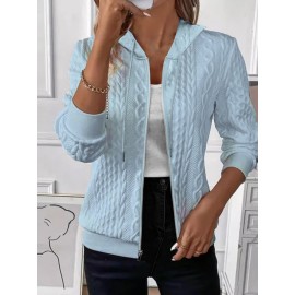 Plus Size, SCACTO Floral Jacquard Zipper Hoodie- Women's Y2K French Style Casual Pullover Streetwear Multi-Functional Light Luxury Sweatshirt