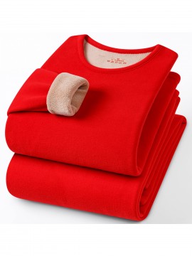 Plus Size - Men'S & Women'S Thermal Underwear Set - Heavy-Duty Fleece-Lined Winter Pants, Thickened Thermal Base for Extreme Cold, Soft Pink/Red color, Elegant Everyday & Formal wear - Cold Weather Essentials