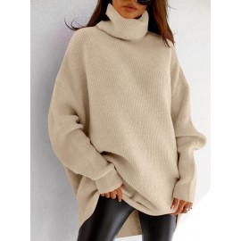 Plus Size, Women' Size Chunky Batwing Sweater - Oversized Turtleneck Pullover, Winter Warm Loose Fit Jumper Suitable for Winter, Casual & Dressy Outfits