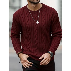 New Autumn-Winter Men's Casual Commuter Solid Color Crew Neck Knit Pullover
