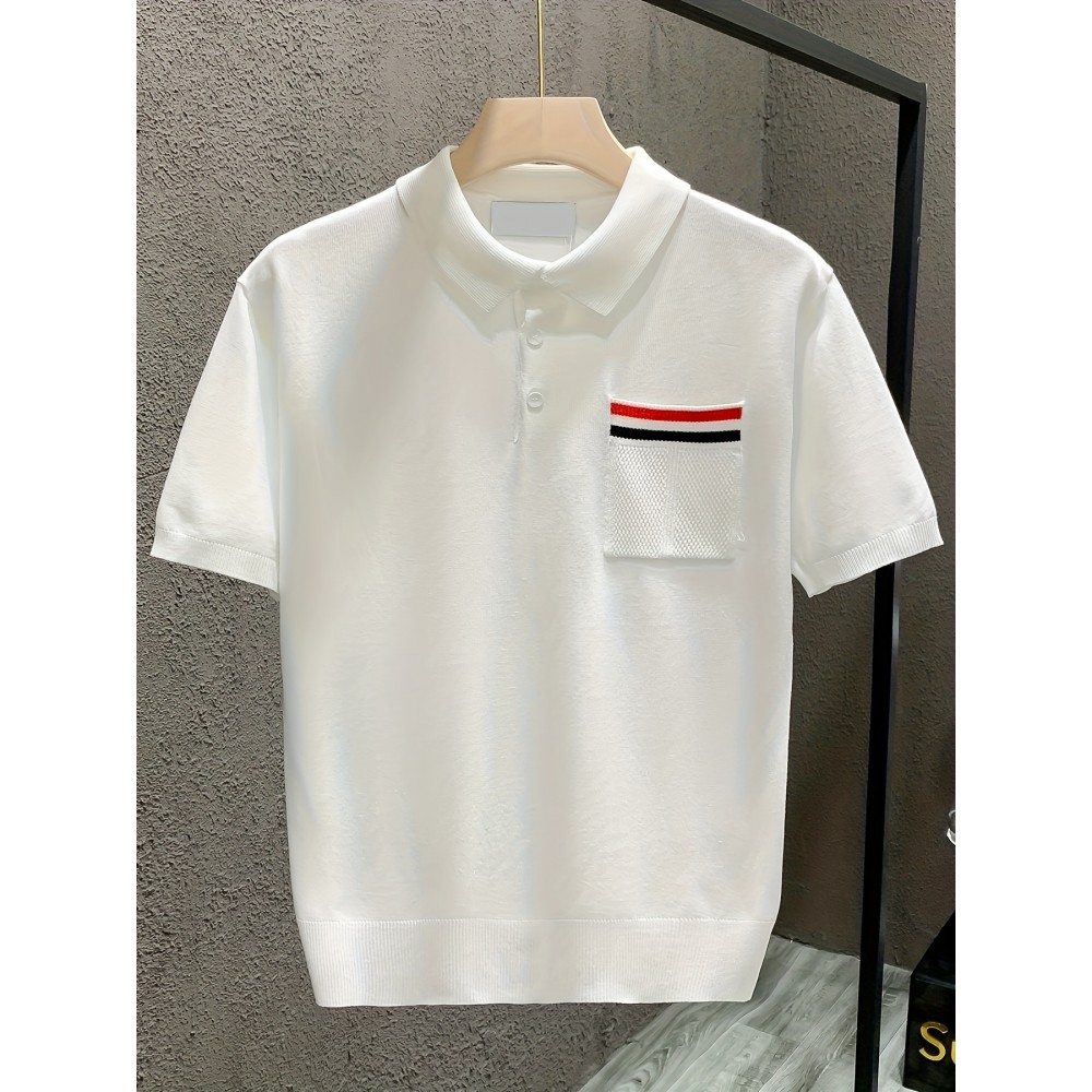 New Spring And Summer Polo Shirt with Pocket, Knitted Collar Button Trendy T-Shirt, Short Sleeve Sweater, Comfortable And Casual Versatile Top, Machine Washable.