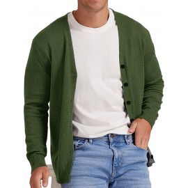 New Men's Solid Color Spring/Autumn Knit Cardigan V-Neck Outerwear Youth Knit Sweater Coat