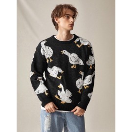 Men's Trendy Cute Pattern Animal Goose Pullover Casual Couple Street Round Neck Sweater Knitwear Warm