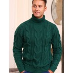 Men's Winter Knit Sweater Thickened Warm High Neck Pullover - Soft Cable Knit Design Solid Color Casual Cold Weather Sweaters for Office & Casual Attire (Regular Fit)