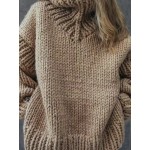 Women's European & American Style Oversized Loose-Fit High Neck Sweater - Soft Long Sleeve Winter Sweater with Fake Button Closure, Cozy Fall & Winter Sweater for Resort Wear, Casual or Dressy Outfits (White)