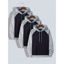 TD25 Raglan Sleeve Color Block Casual Plus Size Men's Hoodie, PLUS SIZE