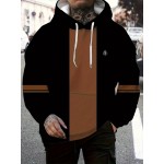 Men's Long Sleeved 3D Minimalist Pattern Printed Casual Drawstring Hooded Sweatshirt in Autumn and Winter Seasons, Large Size, PLUS SIZE