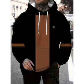 Men's Long Sleeved 3D Minimalist Pattern Printed Casual Drawstring Hooded Sweatshirt in Autumn and Winter Seasons, Large Size, PLUS SIZE