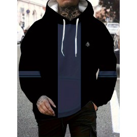 Men's Long Sleeved 3D Minimalist Pattern Printed Casual Drawstring Hooded Sweatshirt in Autumn and Winter Seasons, Large Size, PLUS SIZE