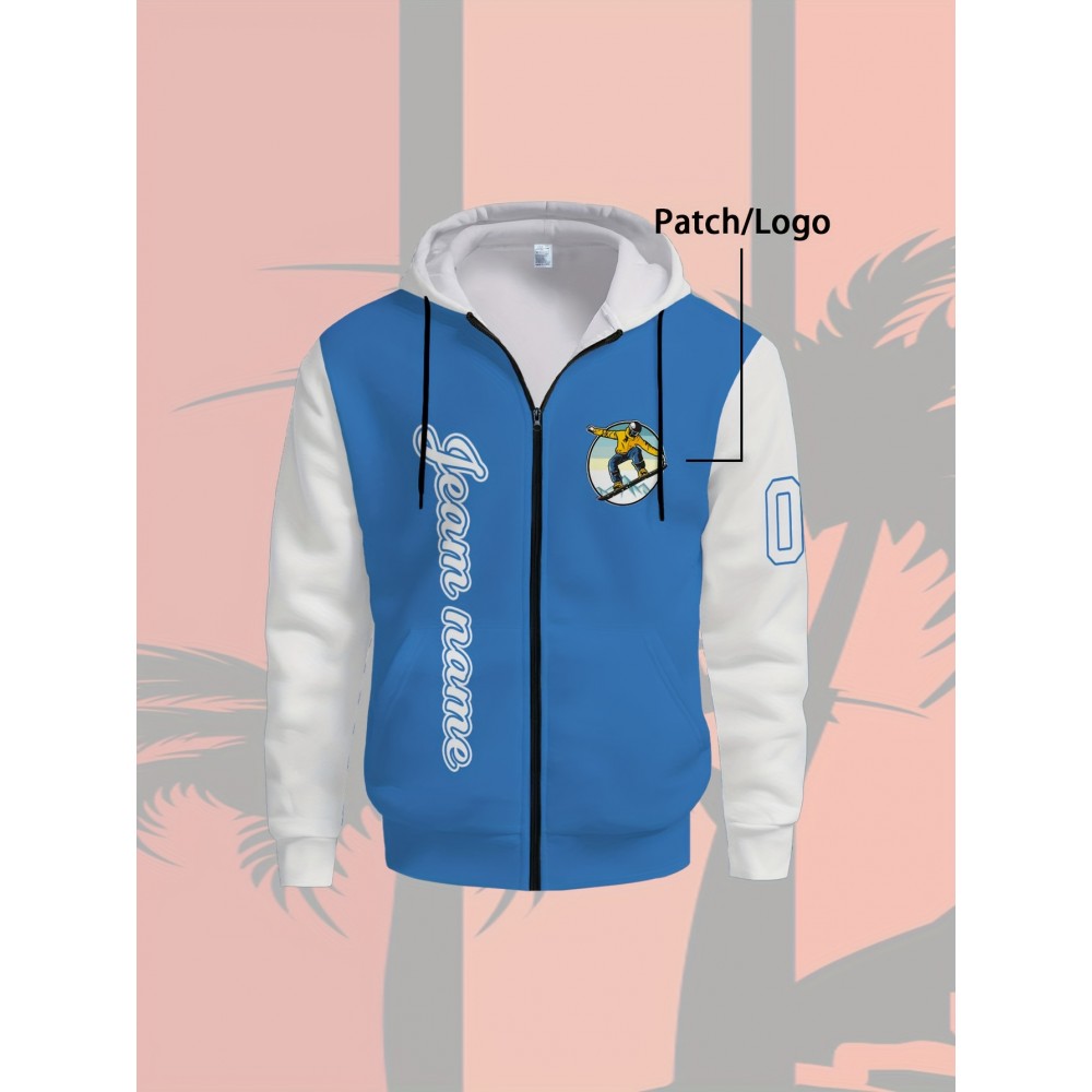 Men's Plus-Size Custom Full-Zip Sweatshirt - Personalized Logo & Text Printing, Size Hoodie for Branding/Gym/Outdoor Wear, Machine Washable Casual Sportswear (Regular Fit) - Orders Welcome Suitable for Gym,, Daily Wear, PLUS SIZE