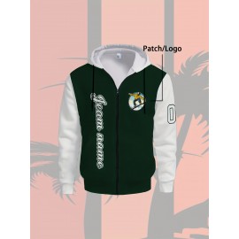 Men's Plus-Size Custom Full-Zip Sweatshirt - Personalized Logo & Text Printing, Size Hoodie for Branding/Gym/Outdoor Wear, Machine Washable Casual Sportswear (Regular Fit) - Orders Welcome Suitable for Gym,, Daily Wear, PLUS SIZE