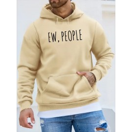 Men'S Ew People Graphic Print Hooded Sweatshirt - Oversized Loose Fit Pullover Hoodie with Kangaroo Pocket, Long Sleeve Casual Winter Warmth, with Lettering, Comfortable Casual Attire & Ideal Gift for Men (Autumn/Winter), Plus Size